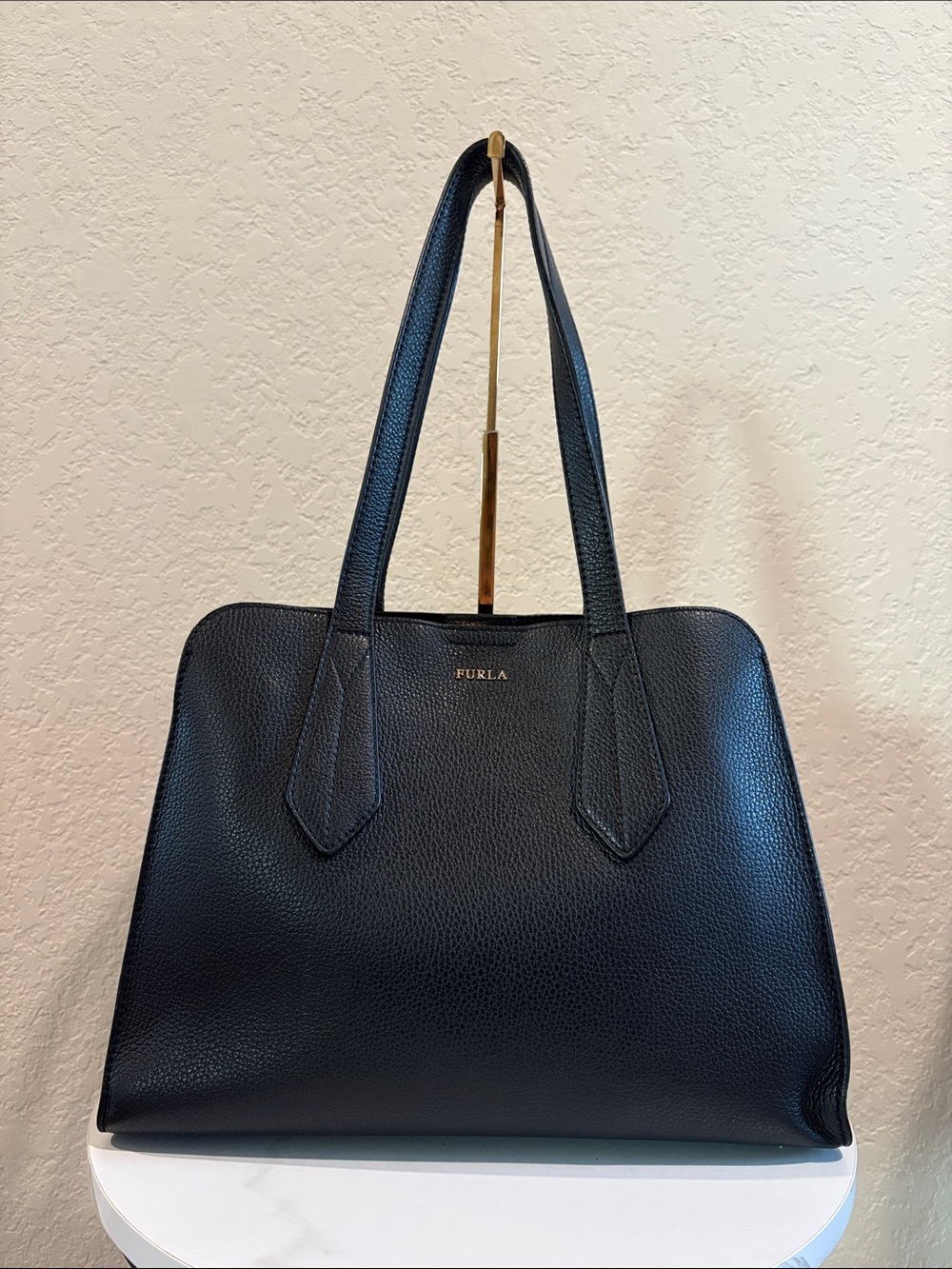 Furla Black Pebbled Leather Double-Handle Tote Bag